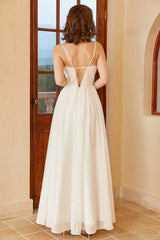 White thin shoulder strap minimalist wedding dress