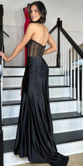Strapless Black Prom Dresses Long, Sexy Graduation School Party Gown