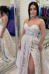 Sparkle Princess Lavender Bustier Puff Sleeve Lace Long Prom Gown