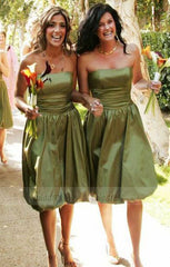 Strapless Sleeveless Bridesmaid Dresses, Olive Short Bridesmaid Dresses, Modest Bridesmaid Dresses