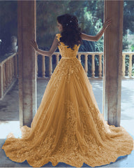 Elegant Spaghetti Straps Lace Flower Appliques Tulle Prom Dresses