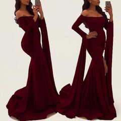 Sexy Off Shoulder Long Sleeves Mermaid Prom Dress