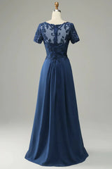 A-Line Applique Short Sleeve Mother of the Bride Dress