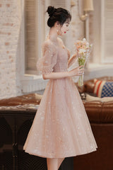 Cute Tulle A-Line Homecoming Dress, 1/2 Sleeves Short Prom Dress