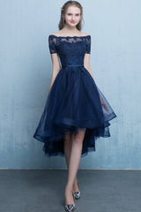 Cute Lace High Low Prom Dress, A-Line Homecoming Party Dress