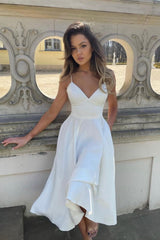 A-Line Cute V Neck Short White/Red Prom Dresses, A-Line Party Dresses