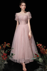 Pink Tulle Short A-Line Prom Dress, Cute Scoop Neckline Homecoming Party Dress