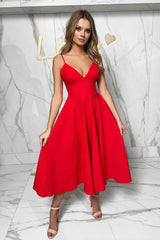 A-Line Cute V Neck Short White/Red Prom Dresses, A-Line Party Dresses