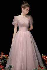 Pink Tulle Short A-Line Prom Dress, Cute Scoop Neckline Homecoming Party Dress