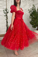 Red Tulle Short A-Line Prom Dress, Cute Red Evening Party Dress