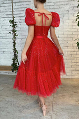 Red Tulle Short A-Line Prom Dresses, Cute Evening Party Dresses