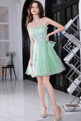 Mint Green Sweetheart Tulle Lace Straps Homecoming Dress, Green Prom Dress