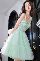Mint Green Sweetheart Tulle Lace Straps Homecoming Dress, Green Prom Dress