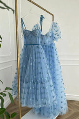 Blue Tulle Short Party Dress, A-Line Prom Dresses