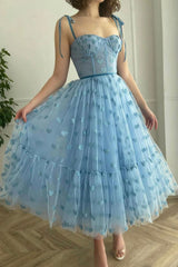 Blue Tulle Short Party Dress, A-Line Prom Dresses