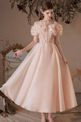 Pink Tulle Off the Shoulder Party Dress, Pink A-Line Homecoming Dress