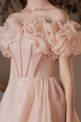 Pink Tulle Off the Shoulder Party Dress, Pink A-Line Homecoming Dress