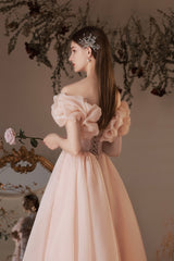 Pink Tulle Off the Shoulder Party Dress, Pink A-Line Homecoming Dress
