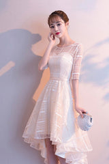 Champagne Tulle High Low Prom Dress, A-Line Party Homecoming Dress