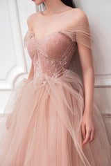 Beautiful Pink Off the Shoulder Lace Party Dresses, Pink Junior Prom Dresses