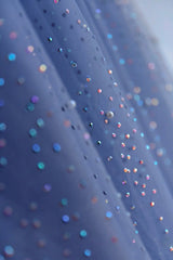 Blue Tulle Beading Long Prom Dresses, A-Line Evening Dresses