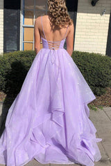Straps Sparkling Ball Gown Long Prom Dress with Lace-up Back