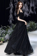 Black Tulle Sequins Long Prom Dress, A-Line Evening Party Dress