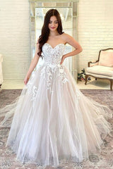A-Line Strapless Lace Long Prom Dresses, Formal Evening Dresses
