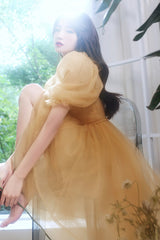 Yellow Tulle Short A-Line Prom Dress, Yellow Party Dress