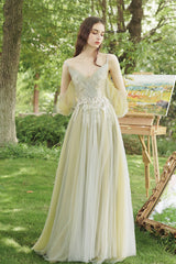 Green Lace Long Prom Dress, A-Line Evening Dress