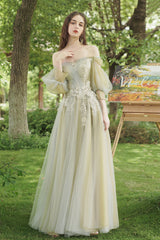 Green Lace Long Prom Dress, A-Line Evening Dress