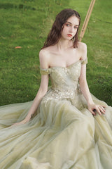 Green Lace Long Prom Dress, A-Line Evening Dress