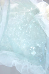 Blue Tulle Long A-Line Prom Dress with Sequins, Lovely Puff Sleeve Evening Gown
