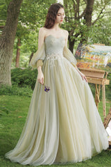 Green Lace Long Prom Dress, A-Line Evening Dress
