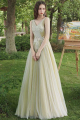 Green Lace Long Prom Dress, A-Line Evening Dress