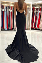 Black V-Neck Long Mermaid Prom Dress, Black Backless Evening Dress