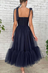 Blue Tulle Short Prom Dresses, Cute A-Line Homecoming Party Dresses