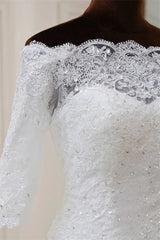 Lace Off-the-Shoulder Half Sleeve Trumpet Wedding Dress