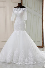 Lace Off-the-Shoulder Half Sleeve Trumpet Wedding Dress