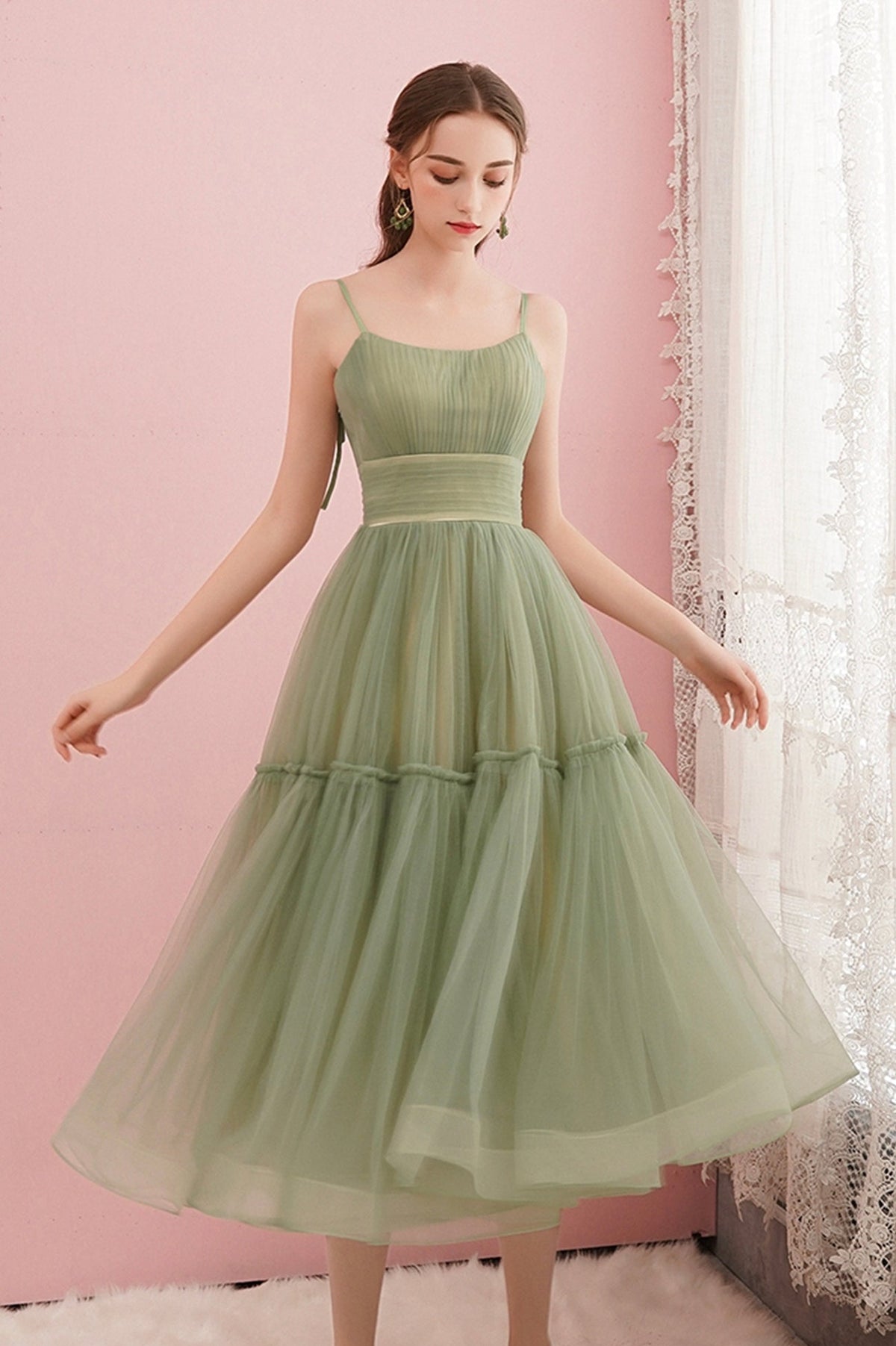 Green Tulle Short Prom Dresses, Cute A-Line Homecoming Dresses