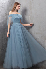 Blue Tulle Long Prom Dresses, A-Line Simple Evening Dresses