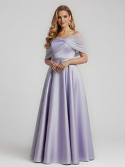 Satin A-Line Floor Length Dresses With Sheer Shawl Lavender