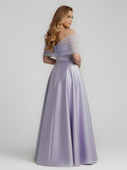 Satin A-Line Floor Length Dresses With Sheer Shawl Lavender