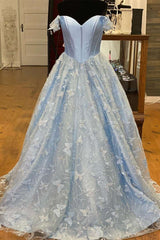 Light Blue Sweetheart Off-the-Shoulder A-line Prom Dress