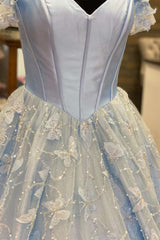 Light Blue Sweetheart Off-the-Shoulder A-line Prom Dress