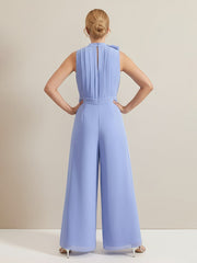 Bow High Neck Pleated Sleeveless Jumpsuit Lavender