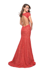 La Femme Long Lace Mermaid Prom Dress