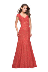 La Femme Long Lace Mermaid Prom Dress