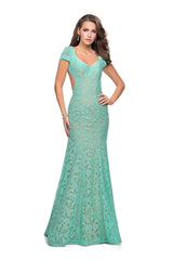 La Femme Long Lace Mermaid Prom Dress