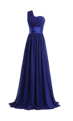 Kolom Een schouderbodemlengte Chiffon Royal Blue Bridesmeisje jurken